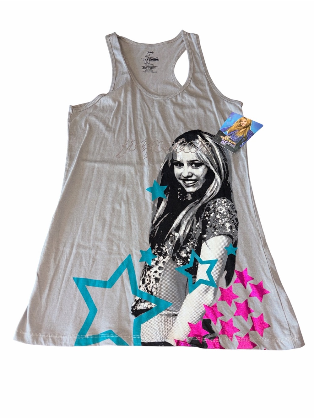 Hannah Montana Graphic Tank Top with Teal & Hot Pink Stars NWT Size XL